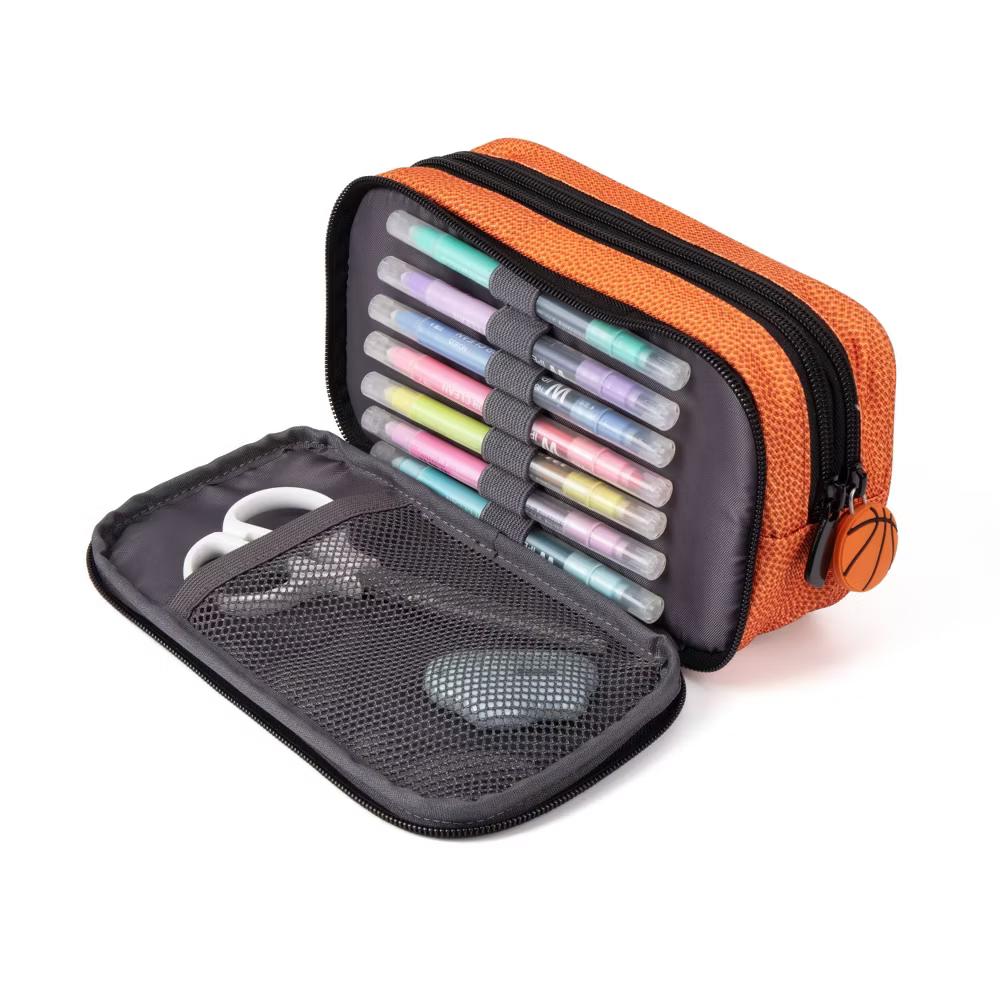 ZIPIT Orange Basketball Double Zip Pencil Pouch - Image 4
