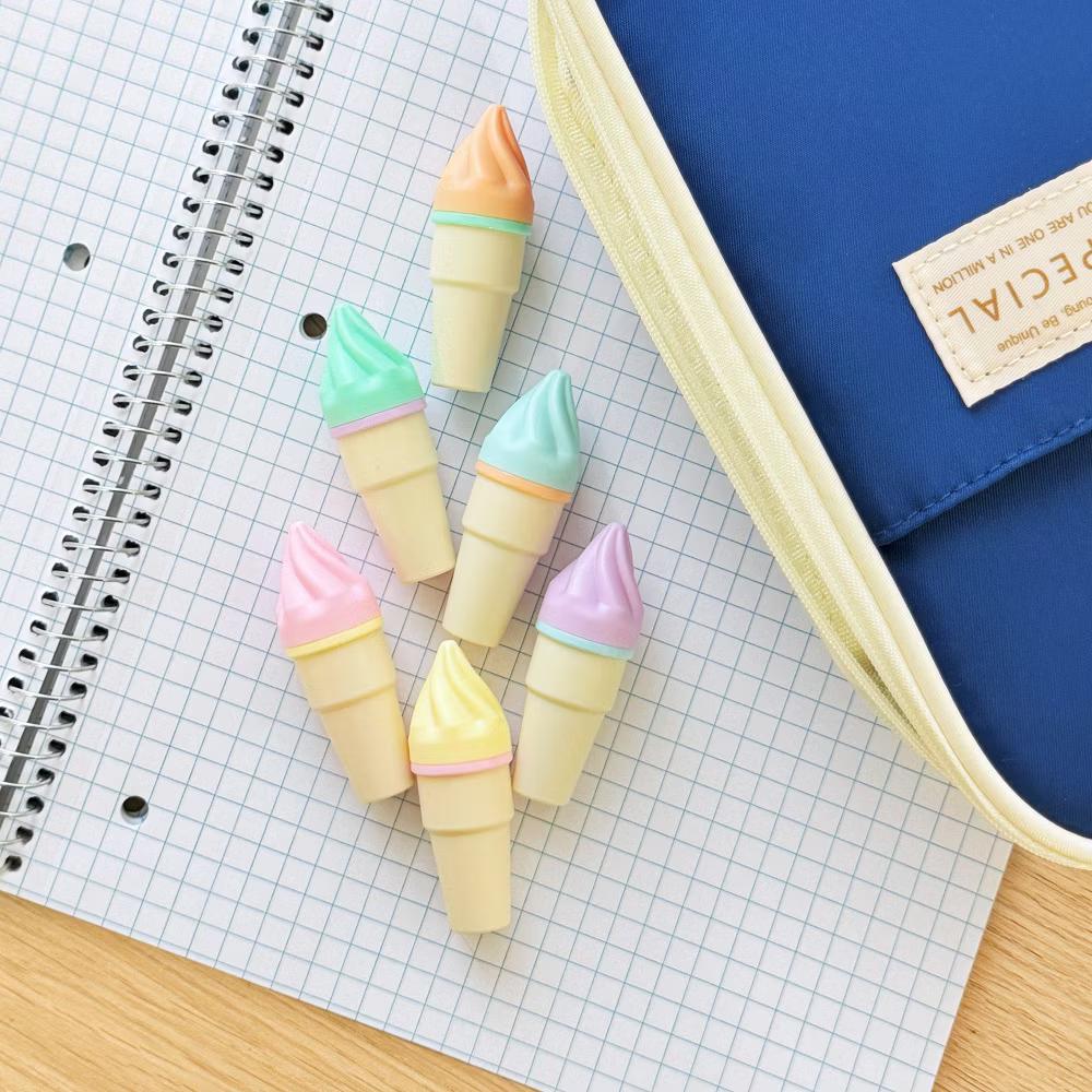 Cute and Colorful Highlighters, Marker Pens, Stationery Supplies (Set of 6), Ice Cream - Image 5