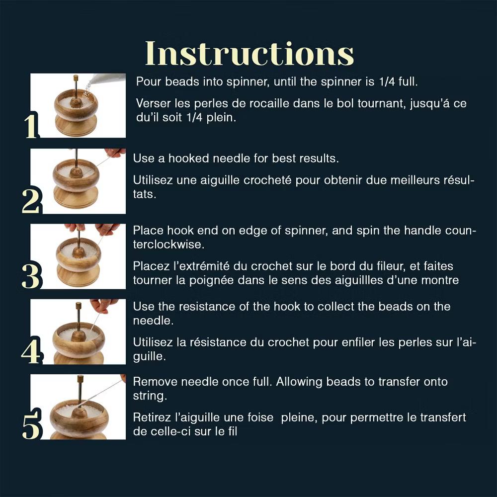 4.5" 5.5" Wooden Bead Spinner with 2 Beading Needles, Manual String Bead Loader, Spinning Tool for DIY Craft Jewelry Making - Image 3