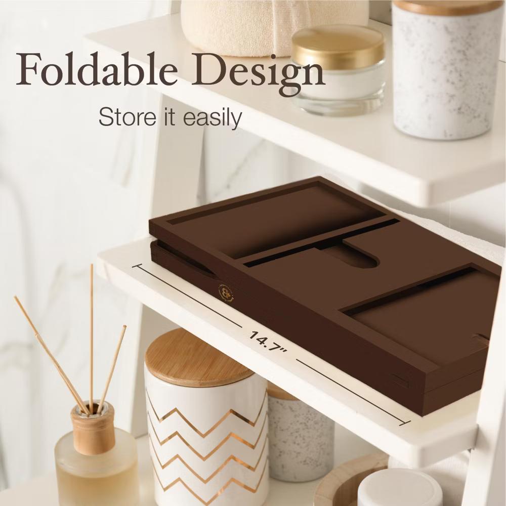 Luxury Bamboo Bathtub Tray Caddy - Brown Expandable and Foldable Non-Slip Bath Caddy with Book, Tablet, Wine Glass Holder - Unique Gift for Her or Him - Image 5