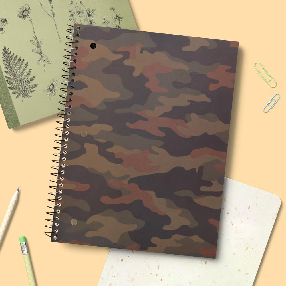Camo Matte 7.5"x10.5" Soft Touch Wide Ruled Spiral Paper Notebook Green
