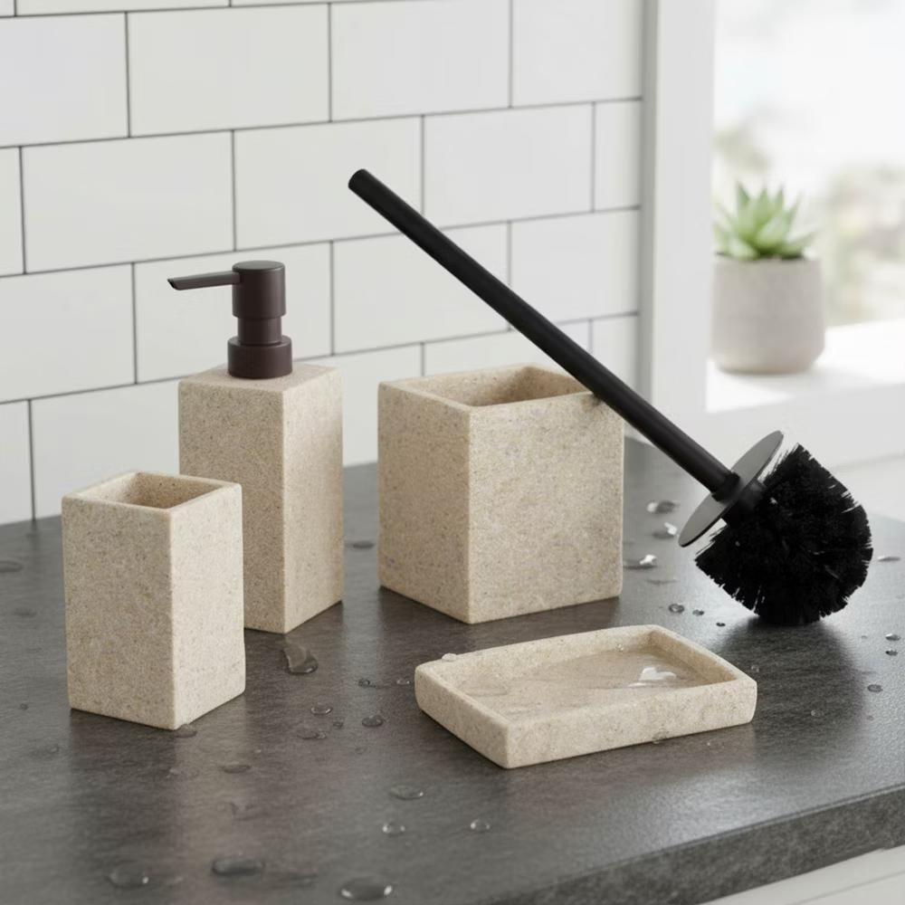 French Home Goods Modern Square Resin Stone Effect Bathroom Tumbler – Versatile Toothbrush Holder, Makeup Brush Cup and Countertop Organizer - Image 22
