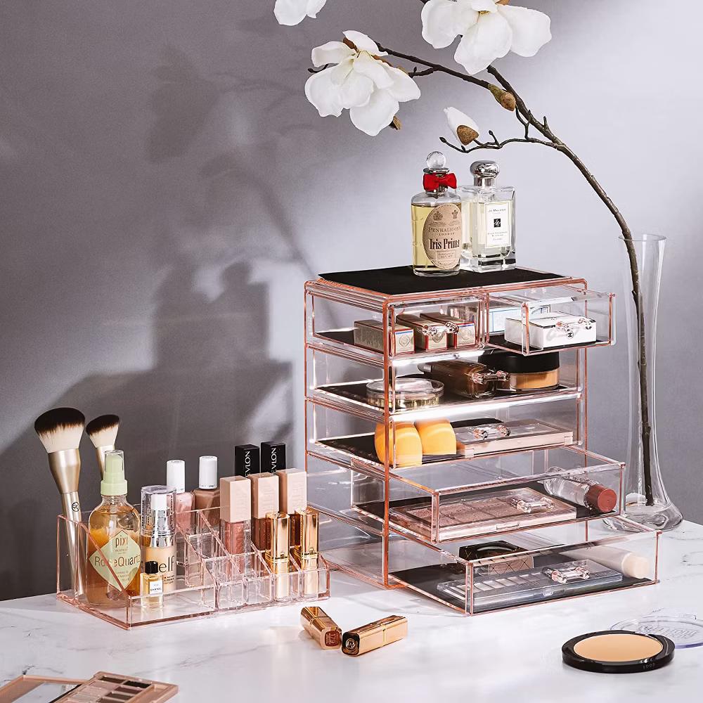 2 Piece Acrylic Makeup and Jewelry Storage Organizer Case (6 Drawers and Lipstick Tray) - Image 33