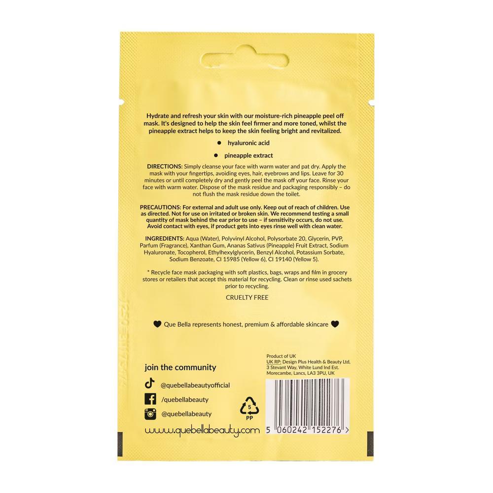 Que Bella Hydrating Pineapple Peel Off Mask - 0.35oz: Silicone-Free, Water-Based, Vegan, Sensitive Skin - Image 2