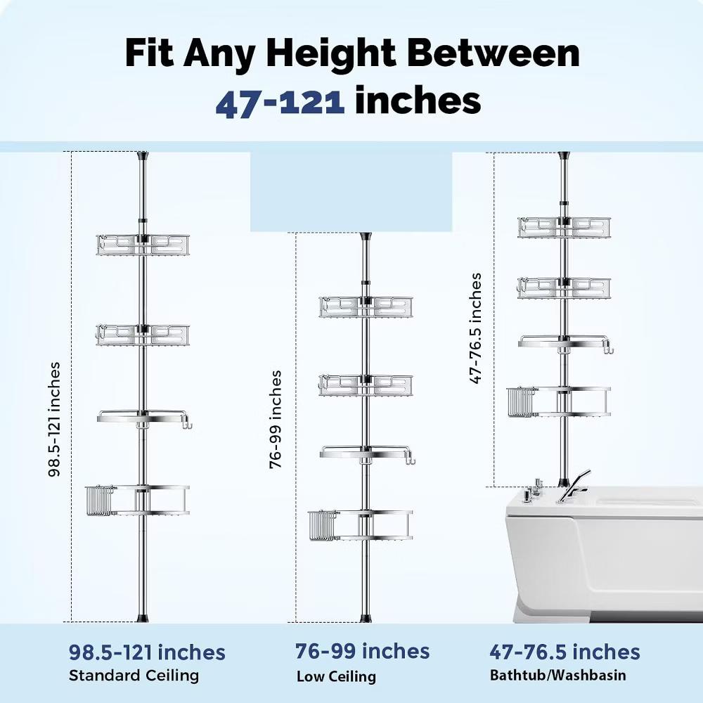 Adjustable Shower Caddy, Tension Pole Storage Organizer with 4 Shelves, No Drill Required for Bathroom. - Image 3