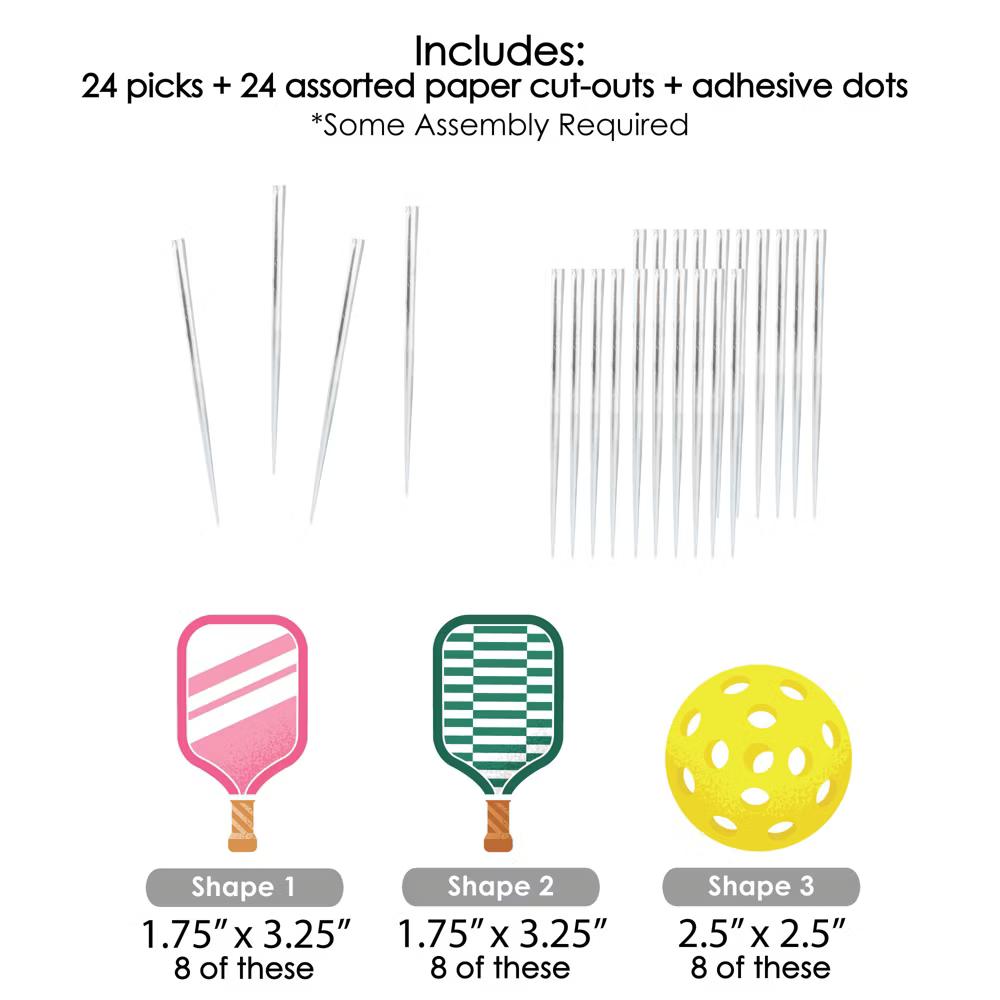 Pink Pickleball - Dessert Cupcake Toppers - Country Club Party Clear Treat Picks - Set of 24 - Image 5
