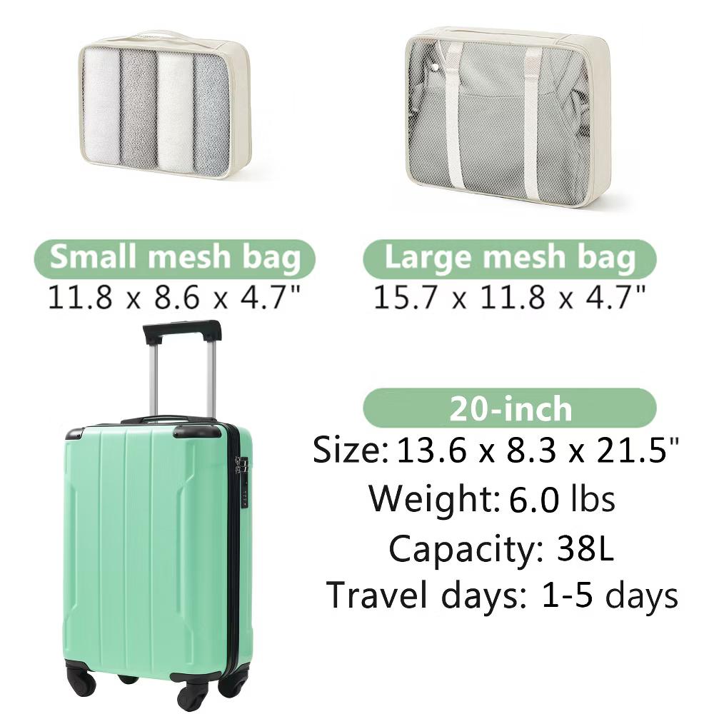 20" Hardshell Carry-On Luggage with 2 Packing Cubes & Spinner Wheels & TSA Lock, Lightweight ABS Suitcase - ModernLuxe - Image 43