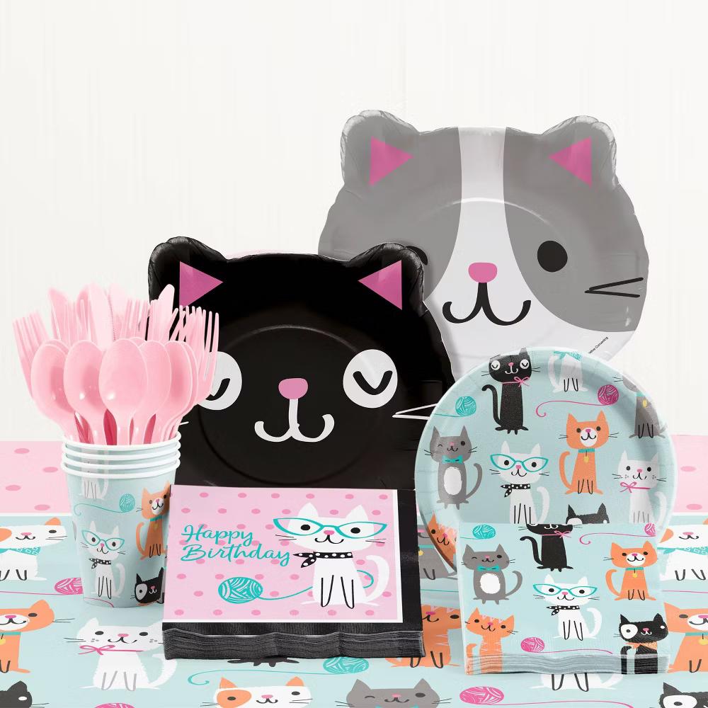 24ct Cat Party Dessert Plates Blue - Image 3