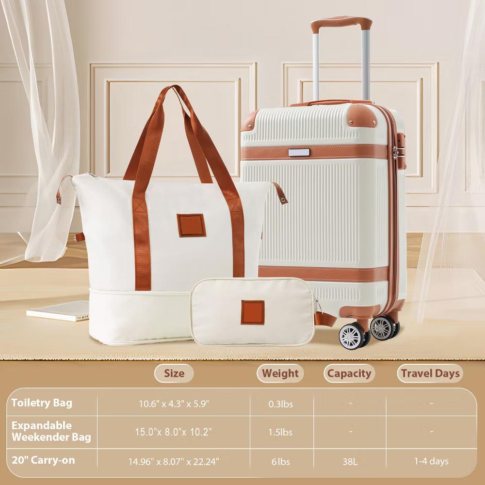 3 PCS ABS Lightweight Hard Shell Carry on Luggage(20") with Travel Bag, Spinner Wheels and TSA Lock - ModernLuxe - Image 34