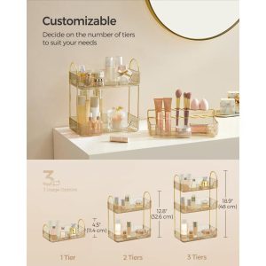 3-Tier Skincare Organizer with 2 Accessory Options, Adjustable Makeup and Jewelry Holder for Vanity Countertop