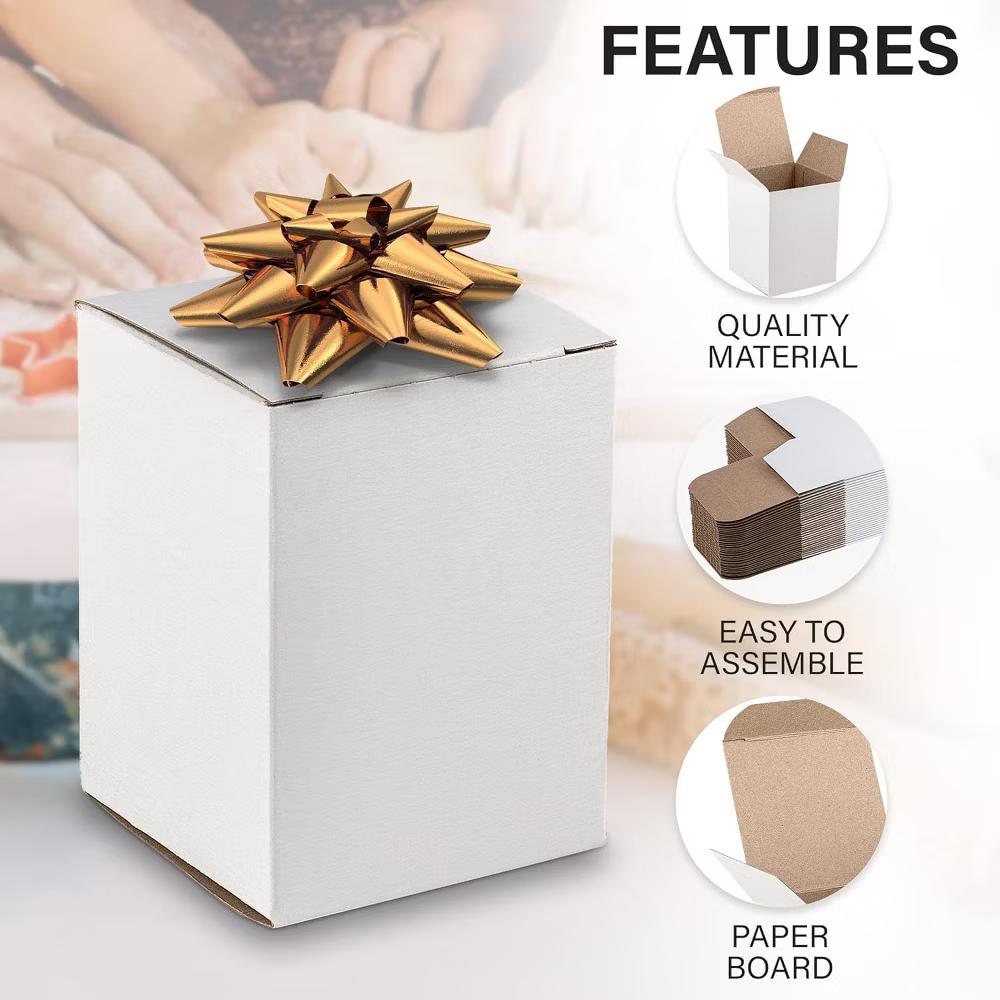 MT Products White Gift Box 3" 3" 4" - Tuck Top Small Paperboard Gift Boxes - Pack of 500 - Image 3