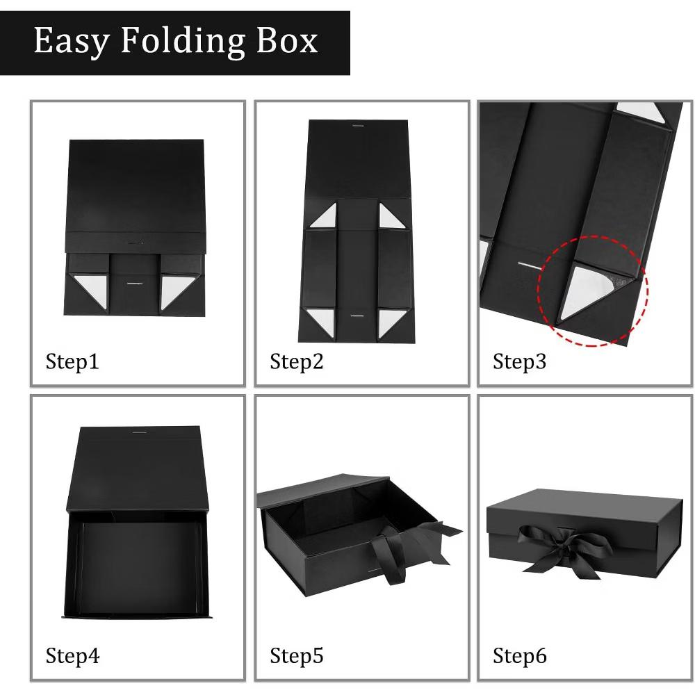 Gift Box with Lid 10.5x7.5x3.1 Inch Black 1 Pack Magnetic Closure Ribbon for Birthday Wedding Christmas Present Packaging - Image 4