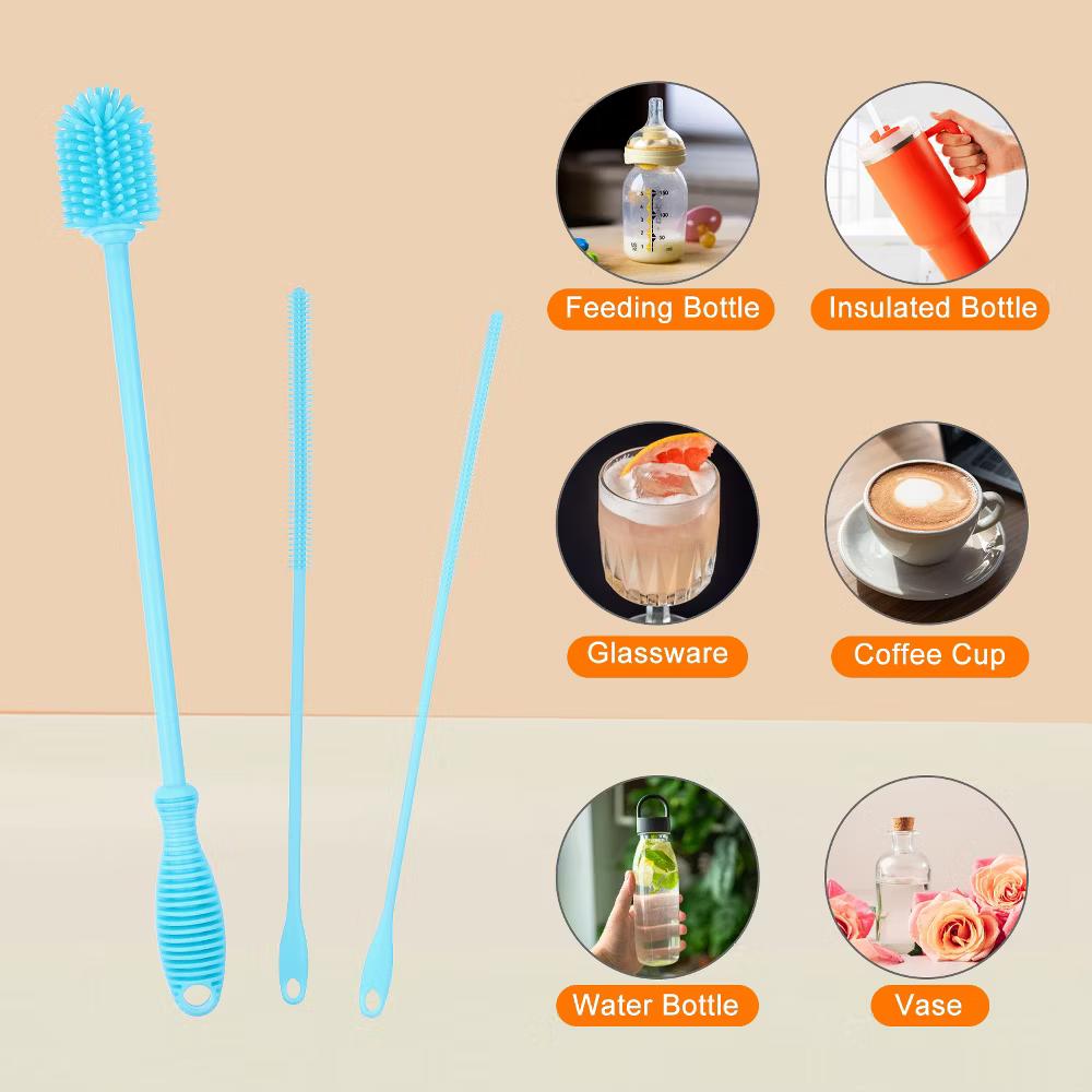 Silicone Bottle Brush with 2 Straw Brush for Cleaning Narrow Neck Containers Sport Bottles - Image 4