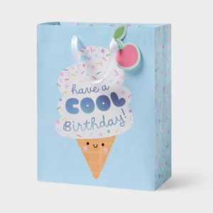 Large Ice Cream Cone 'Have a Cool Birthday' Gift Bag with Holographic Foil and Tag