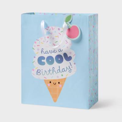 Large Ice Cream Cone 'Have a Cool Birthday' Gift Bag with Holographic Foil and Tag