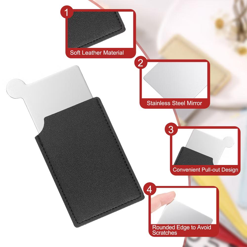 Small Rectangle Travel Women Portable Pocket Mirror with Leather Case 2 Pcs - Image 12