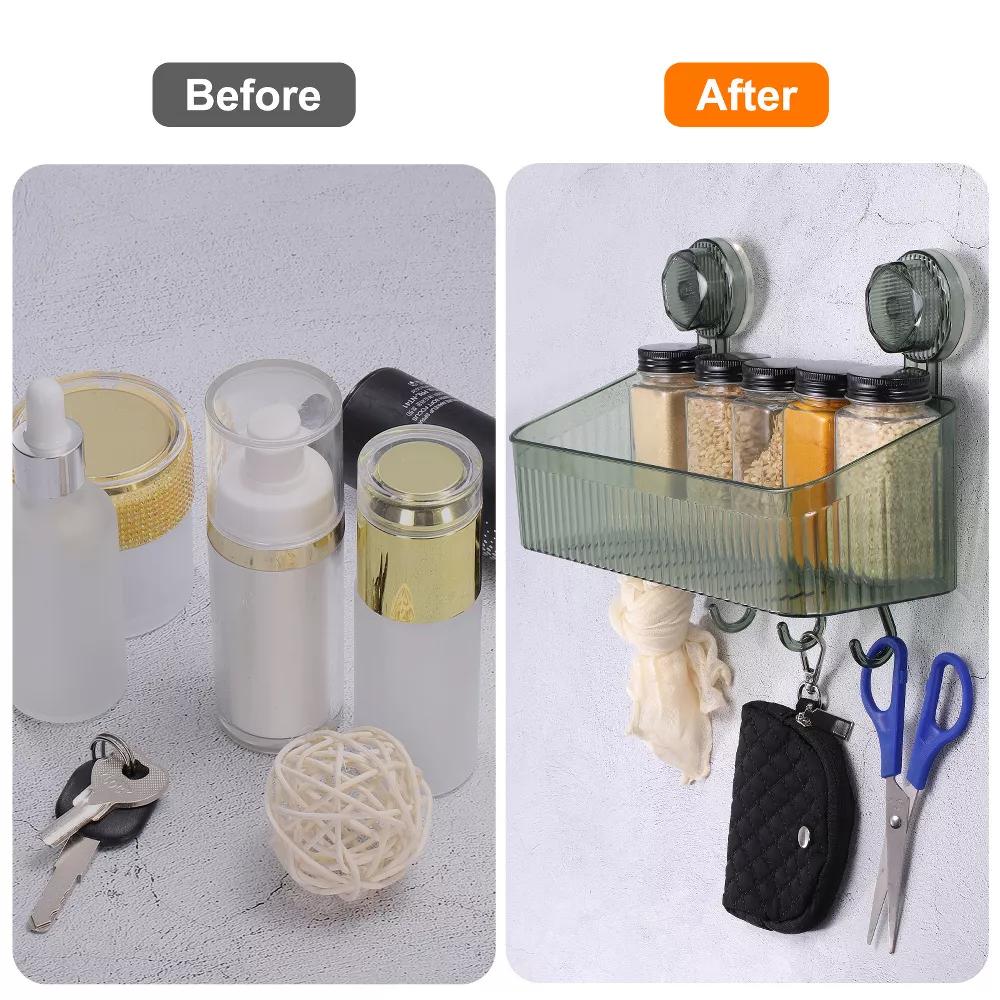 Wall Mount Strong Suction Cup Shower Caddy with Hooks - Image 3