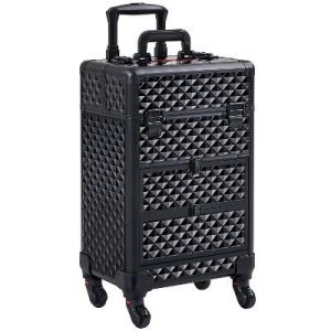 Yaheetech Professional Rolling Makeup Train Case with Drawers, Black