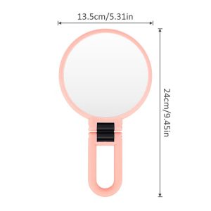 Mber Hand Mirror For Makeup Mirror Double Sided, 1X 10X Magnifying Mirror, Handheld Mirrors with Handle, Foldable Travel Hand Mirror With Stand Pink