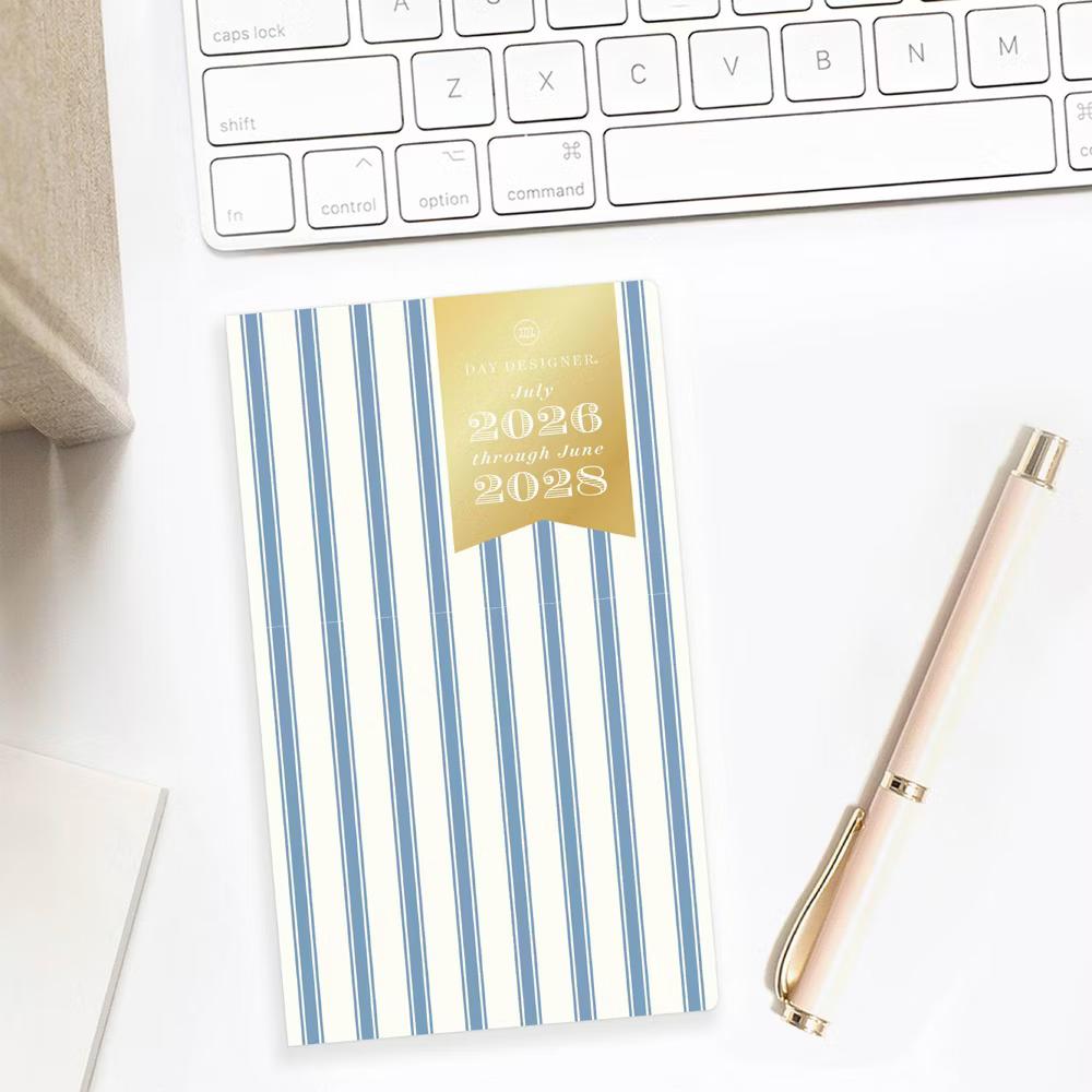 Day Designer 3.625"x6.125" 2026-2027 Planner Cabana Stripe Blue Matte Laminated Monthly 24 Months Stapled - Image 5