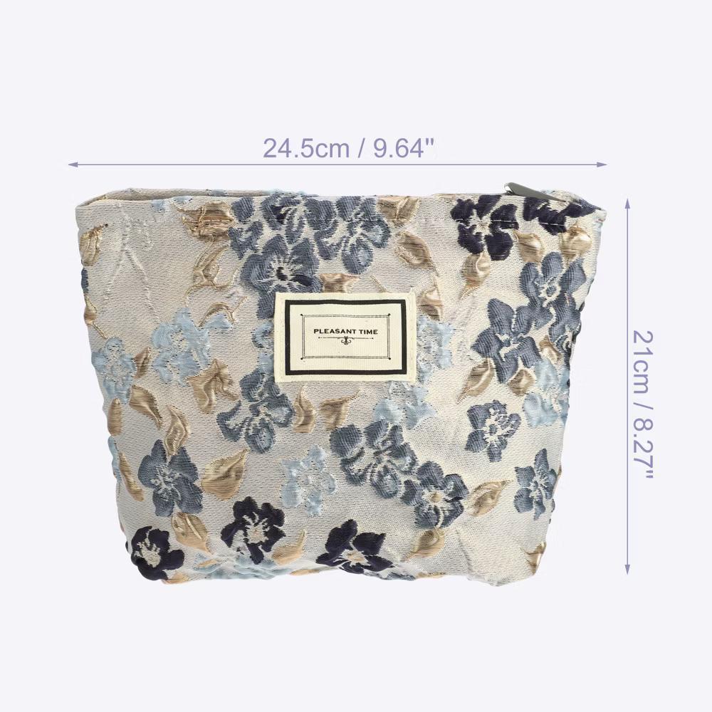 Travel Zipper Floral Makeup Bags and Organizers Gray Blue - Image 3