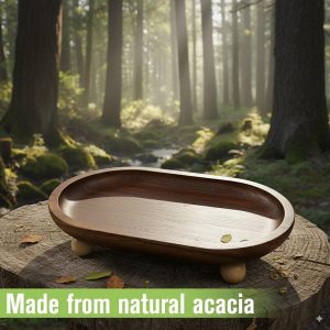 Garnen Kitchen Décor Wooden Tray Acacia Wood Tray for Coffee Table Bathroom Vanity Counter, Oval Pedestal Stand Wood Riser Tray Candle Jewelry Holder