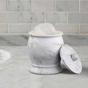 Marble Patterned Compton Q-tip Jar - Resin Bathroom Organizer, Swab Container, 5.12" Height