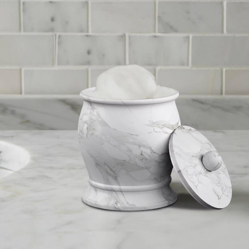 Marble Patterned Compton Q-tip Jar - Resin Bathroom Organizer, Swab Container, 5.12" Height
