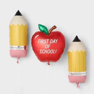 3ct Apple and Pencil First Day of School Foil Balloon Bundle