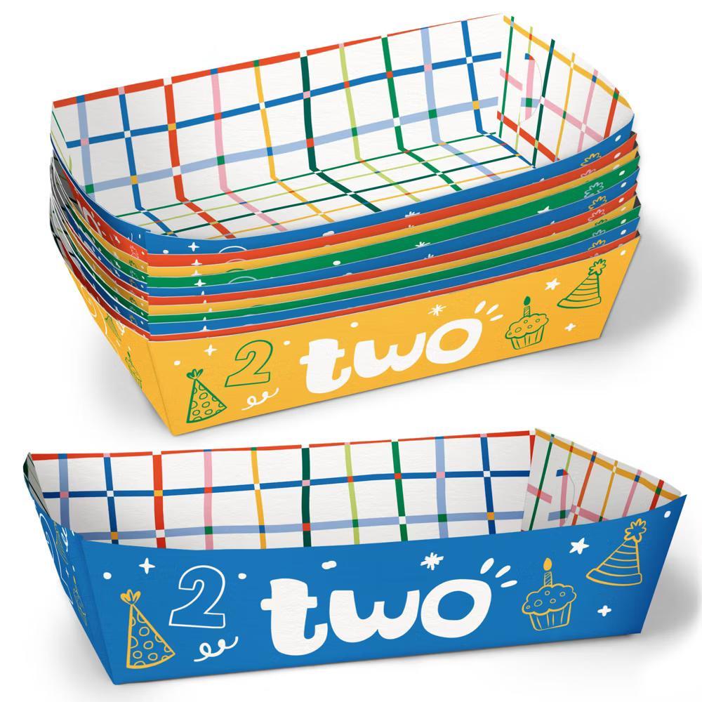 Time Two Party 2nd Birthday Paper Food Trays, Disposable Food Boats for Colorful Birthday, Double-Sided Meal Holders - 12 Ct - Image 2