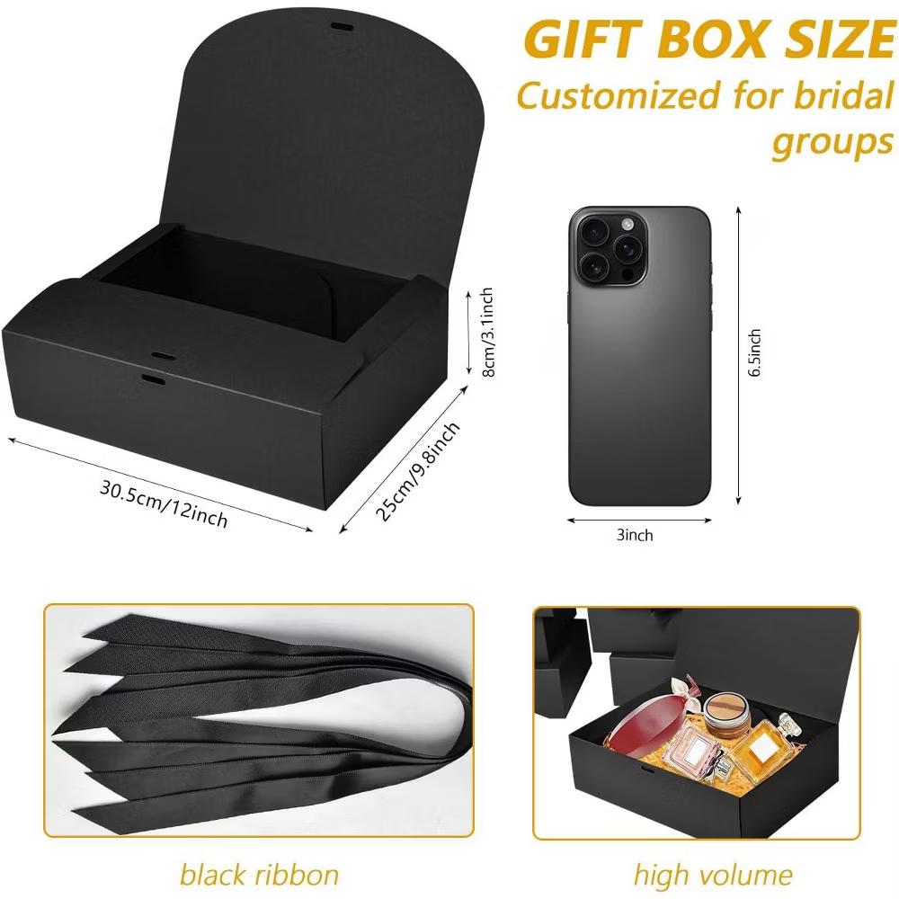 12 Pack Black Gift Boxes with Lids 12 9.8 3.1 Inch Ribbon Luxury Boxes for Bridesmaid Graduation Wedding Birthday Party - Image 5