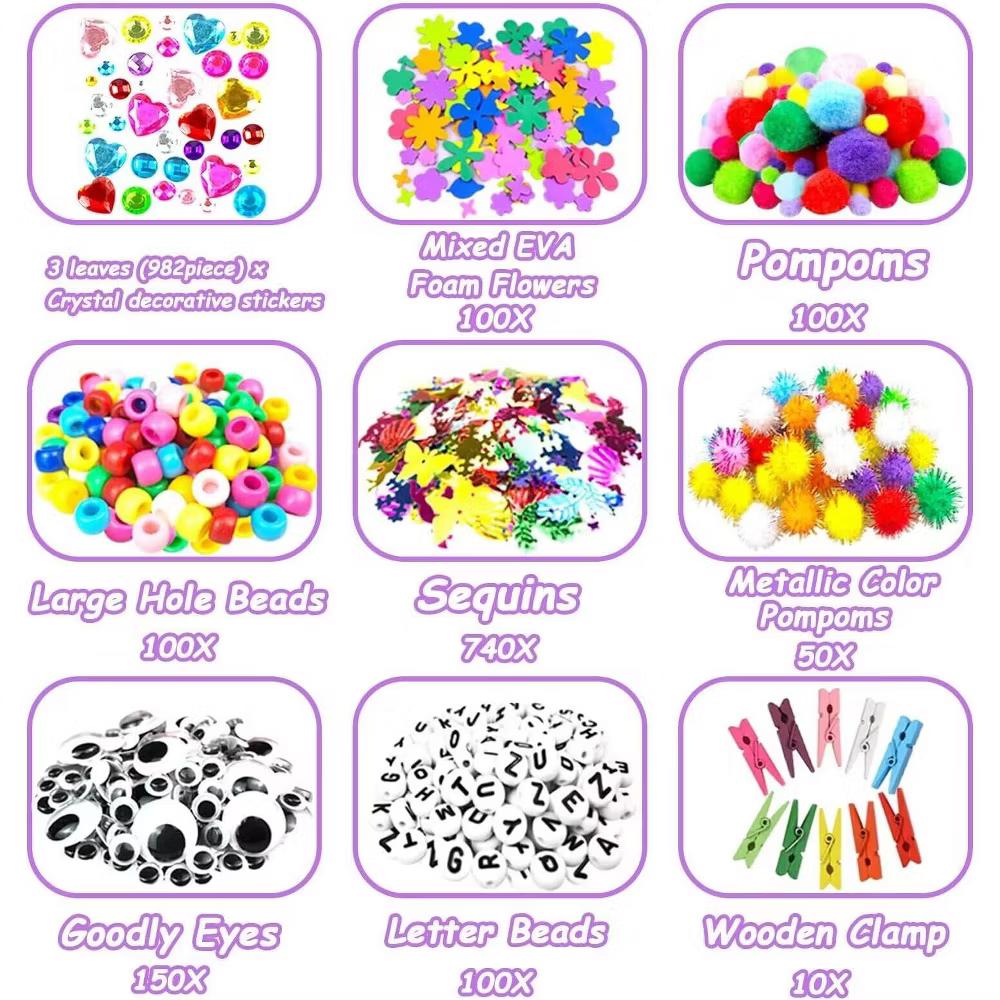 3000pcs Arts and Crafts Supplies Kit for Kids Craft Set with Pipe Cleaners Googly Eyes Craft Sticks Feathers Beads Paper - Image 6