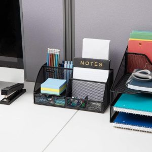 Desktop Organizer, File Storage, Accessory Storage, Workspace, Office, Metal Mesh, 11"L 5.5"W 5"H, Black