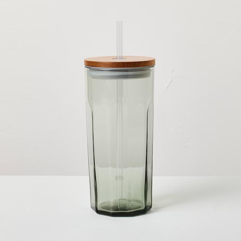 21oz Glass Tumbler with Wooden Lid - with Magnolia - Image 8