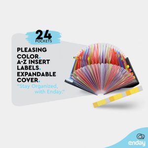 Accordion File Organizer 24 Pocket Expanding File & Cover Folder with Labels, Plastic Portable Desktop Letter A4 Paper Document
