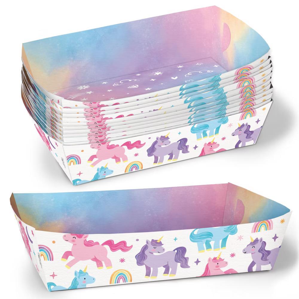 Unicorn Party Paper Food Trays, Disposable Food Boats for Rainbow Unicorn Birthday, Double-Sided Paper Meal Holders - 12 Ct - Image 2