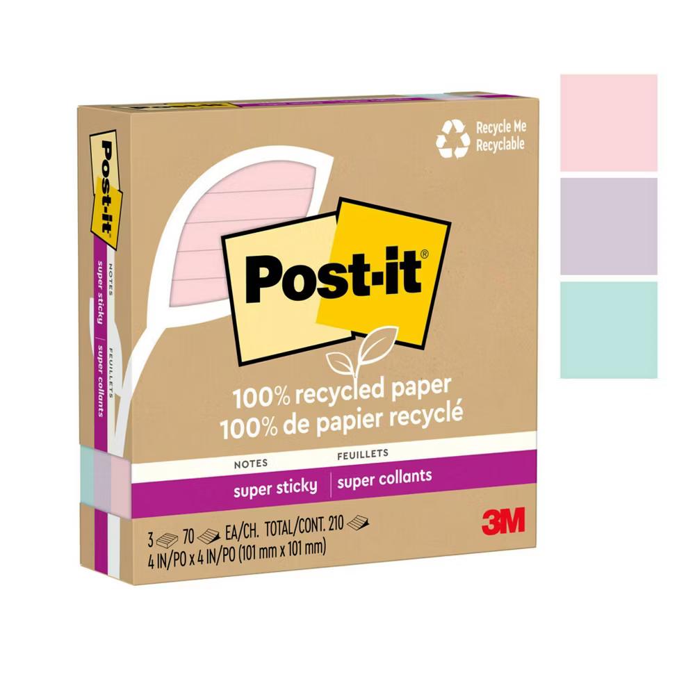 Recycled Super Sticky Notes 4"x4" Pastels: 100% Recycled Paper, 0.3 Inch Rule, Multicolored, 210 Sheets - Image 12
