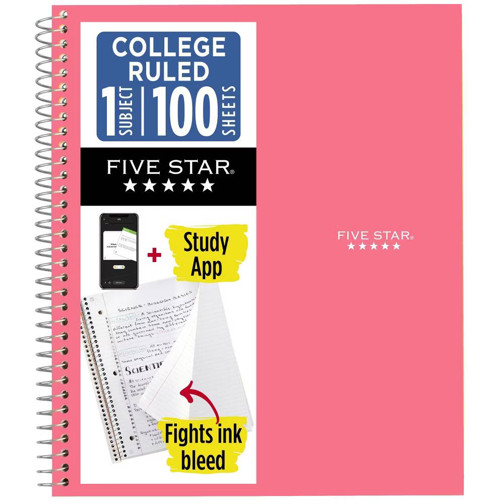 Five Star 8.5"x11" 1 Subject College Ruled Notebook Prom Pink 100 Pages - Image 7