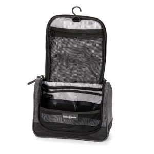 Rectangular Toiletry Bag - Gray: Hook for Hanging, Multiple Compartments, Lined, Side Pockets