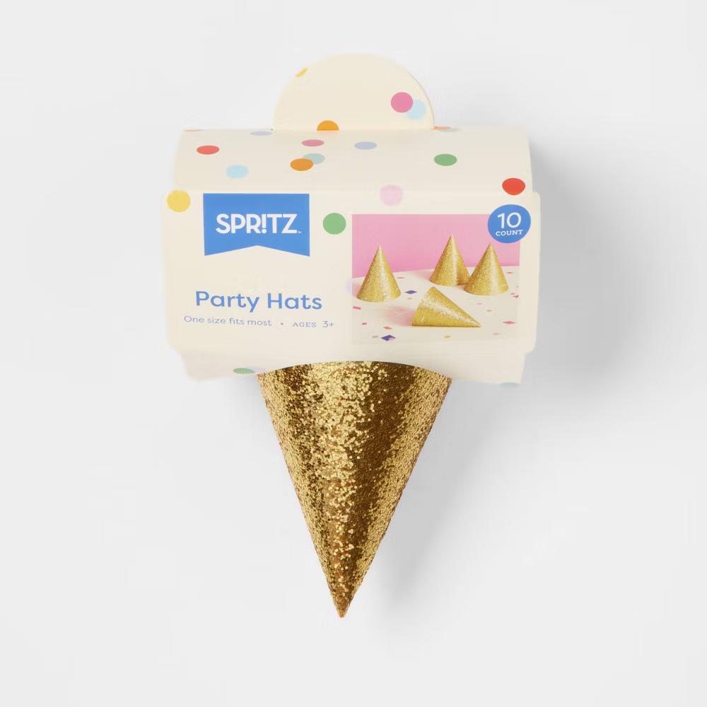 10ct 5" Glittered Party Hats Gold - Image 3