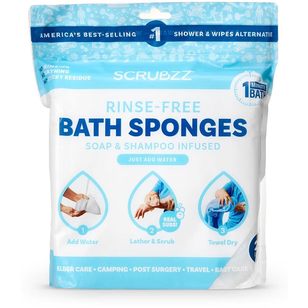 Scrubzz No Rinse Bath Wipes for Adults Bathing, Adult Rinse Free Bath Sponges - Disposable - Image 24