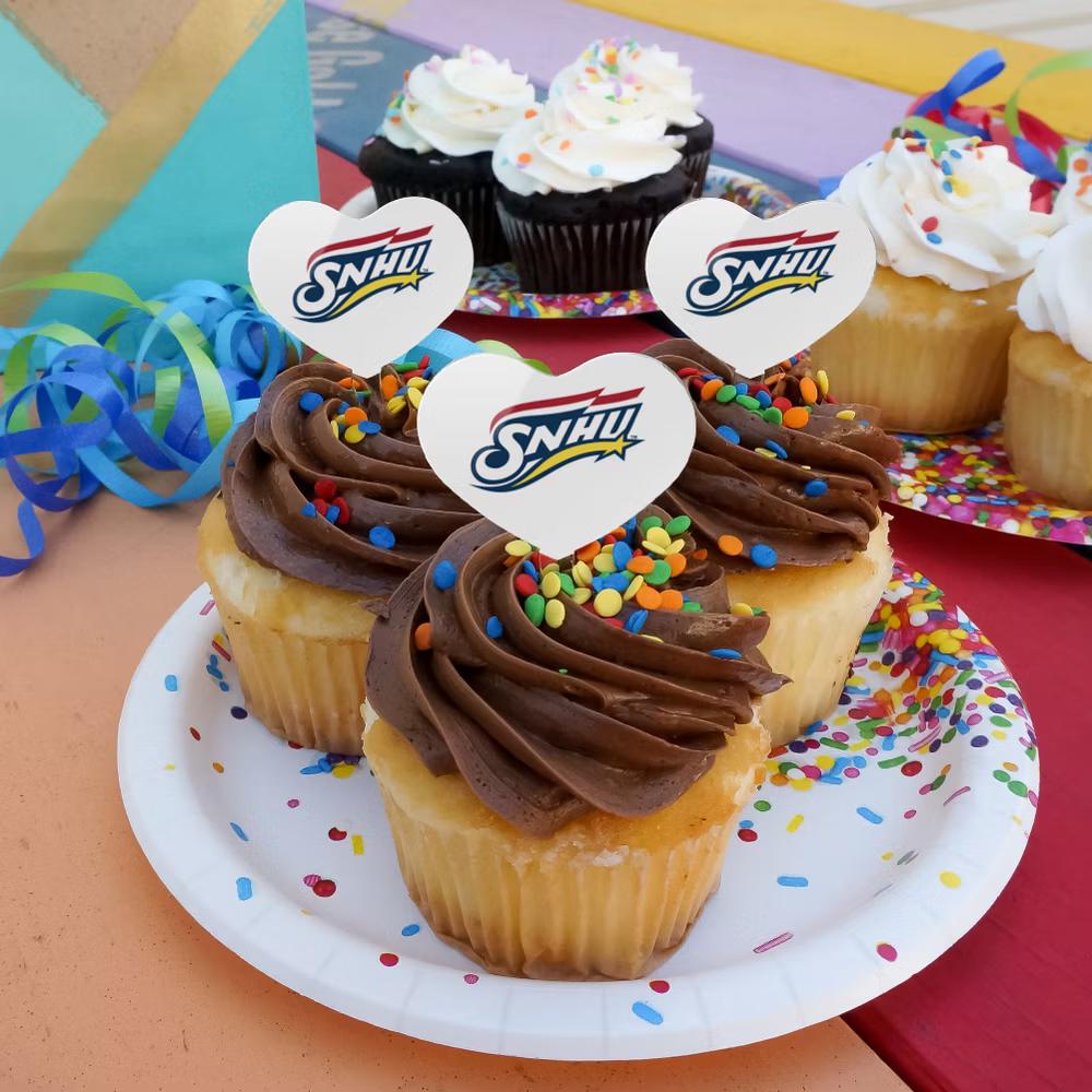 Southern New Hampshire University Primary Logo Heart Love Cupcake Picks Toppers Decoration Set of 6 - Image 3