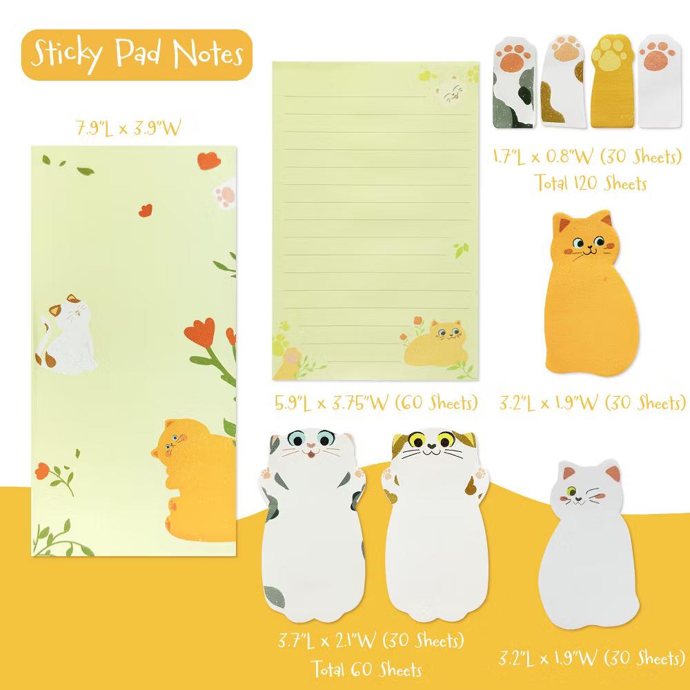 Sticky Notes Set, Memo Notepads, Book Tabs, Page Markers, Sticky Notes, Home and Office Supplies (300 Sheets Total), Cats - Image 4