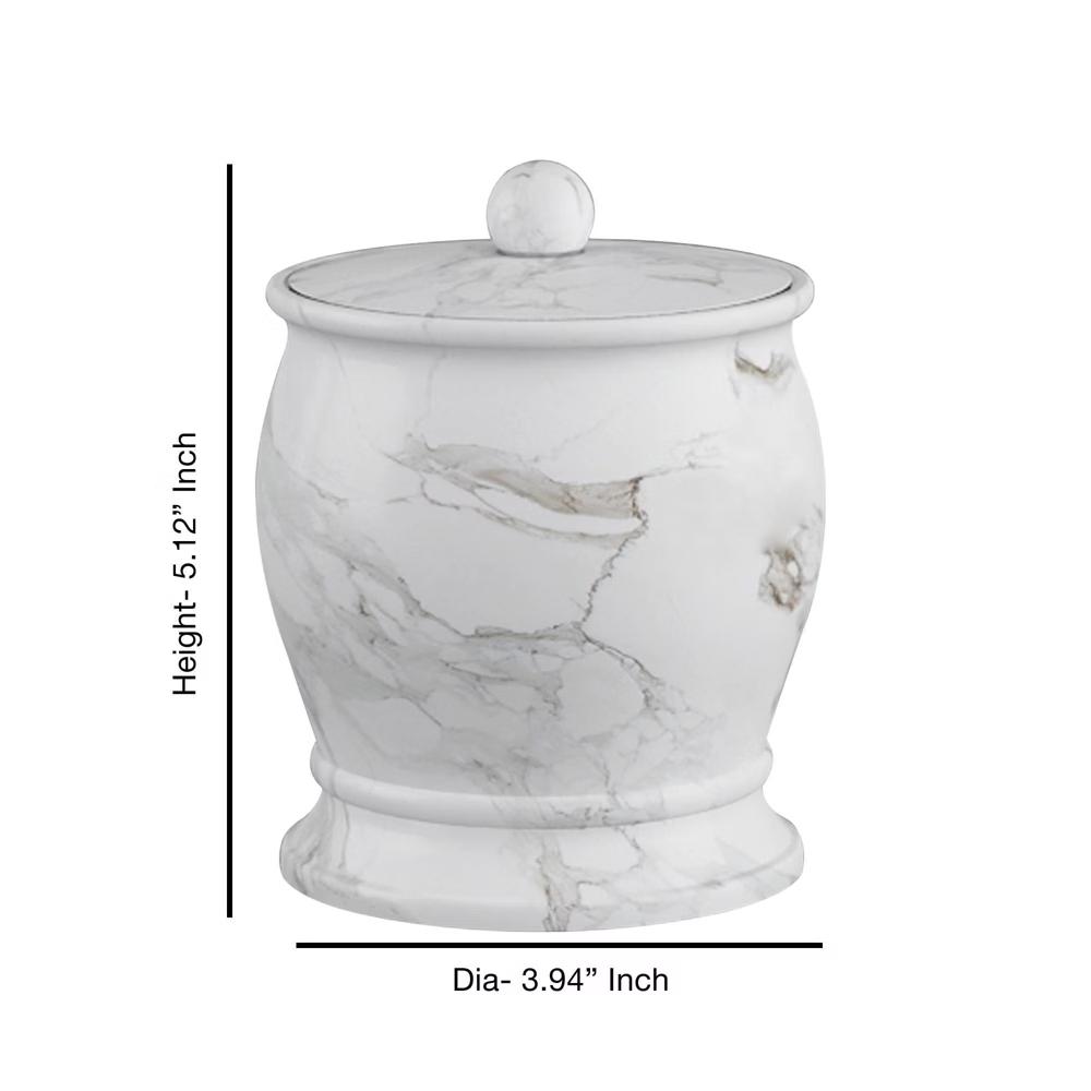 Marble Patterned Compton Q-tip Jar - Resin Bathroom Organizer, Swab Container, 5.12" Height - Image 2