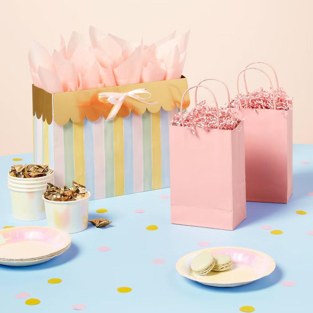 Medium Scallop Striped Baby Shower Gift Bag with Bow Colorful