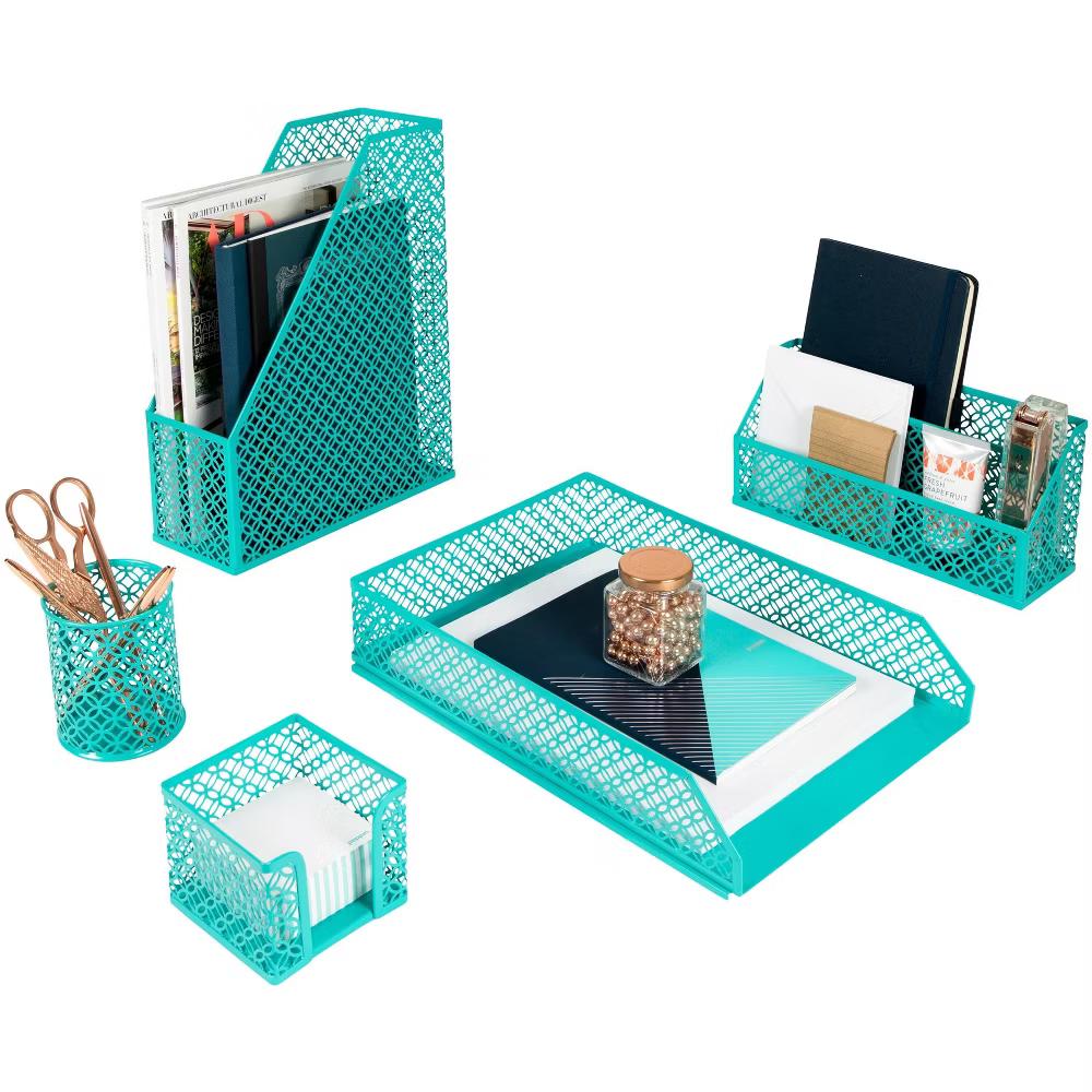 Blu Monaco Desk Organizer Set - 6-Piece Desk Accessories for Mail, Sticky Notes, Pens, Magazines & Documents - Image 11