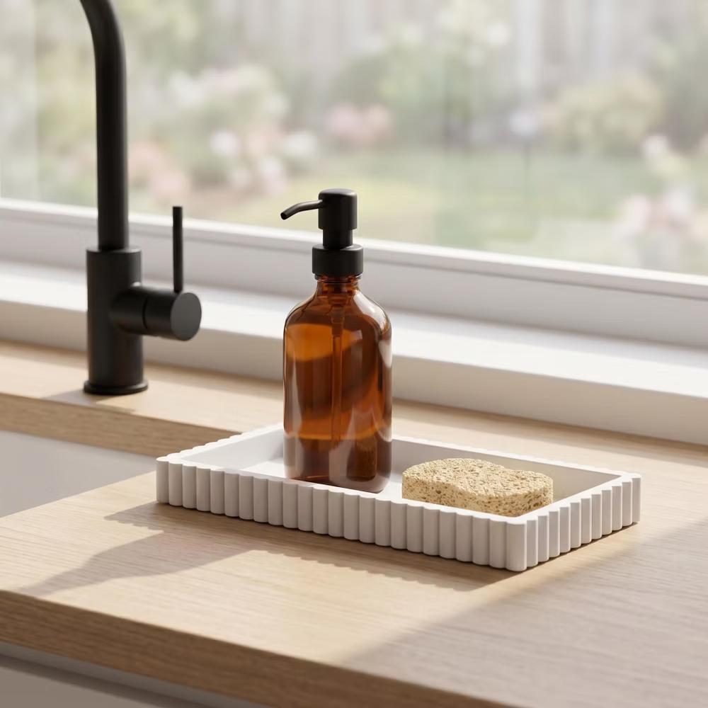 2Pc Round Silicone Vanity Tray Set Decorative Catchall Organizer for Bathroom Countertop Perfume White - Image 43