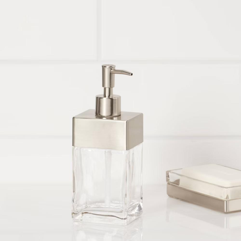 Rectangle Glass with Metal Soap/Lotion Dispenser Clear - Image 4