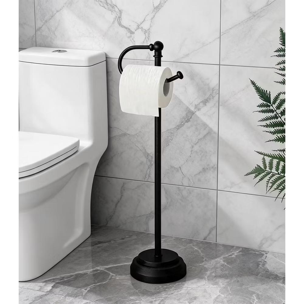Freestanding Toilet Paper Holder, Matte Black Chrome, Installation Free Tissue Stand for Bathroom, Non Slip TP Holder for Standard Rolls - Image 3