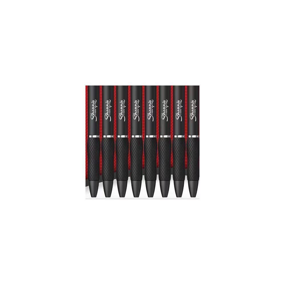 8pk S-Gel Pens Black 0.7mm Medium Tip Black Ink: School Supplies, Retractable, Contoured Rubber Grip, Pocket Clip